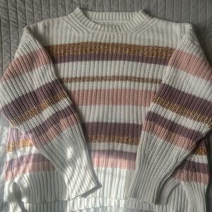 Striped Knit Sweater - White, Pink, Gold Aeropostale